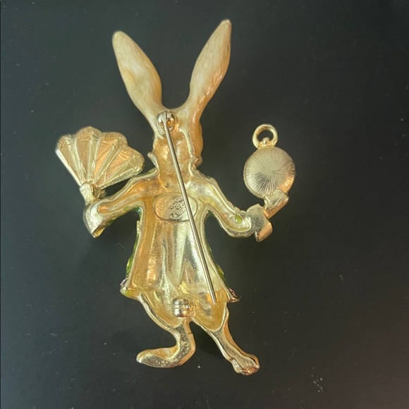 Kirks Folly White Rabbit Brooch with Green and Gold Accents - Picture 2 of 2